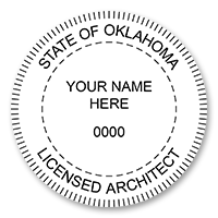 This professional architect stamp for the state of Oklahoma adheres to state regulations and makes top quality impressions. Orders over $60 ship free.