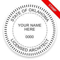 This professional architect stamp for the state of Oklahoma adheres to state regulations and makes top quality impressions. Orders over $75 ship free.