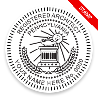 This professional architect stamp for the state of Pennsylvania adheres to state regulations and makes top quality impressions. Orders over $75 ship free.