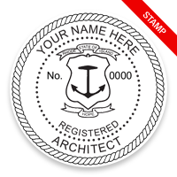 This professional architect stamp for the state of Rhode Island adheres to state regulations and makes top quality impressions. Orders over $75 ship free.