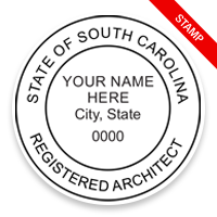 This professional architect stamp for the state of South Carolina adheres to state regulations and makes top quality impressions. Orders over $75 ship free.