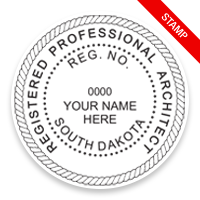 This professional architect stamp for the state of South Dakota adheres to state regulations and makes top quality impressions. Orders over $75 ship free.