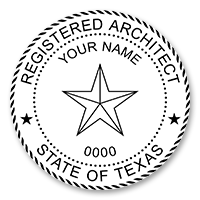 This professional architect stamp for the state of Texas adheres to state regulations and makes top quality impressions. Orders over $60 ship free.
