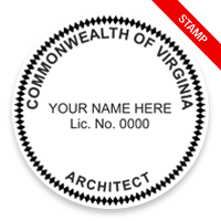 This professional architect stamp for the state of Virginia adheres to state regulations and makes top quality impressions. Orders over $75 ship free.