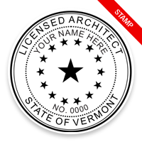 This professional architect stamp for the state of Vermont adheres to state regulations and makes top quality impressions. Orders over $75 ship free.