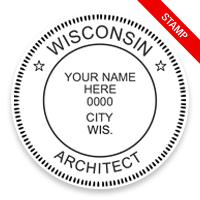 This professional architect stamp for the state of Wisconsin adheres to state regulations and makes top quality impressions. Orders over $75 ship free.