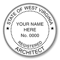 This professional architect stamp for the state of West Virginia adheres to state regulations and makes top quality impressions. Orders over $45 ship free.