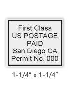 Customize this 1 1/4" x 1 1/4" bulk rate First Class stamp with your information. Black ink only. Great for high volume stamping. Orders over $60 ship free!