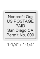 Customize this 1-1/4" x 1-1/4" bulk rate Nonprofit stamp with your information. Black ink only. Great for high volume stamping. Orders over $75 ship free!
