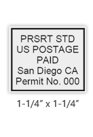 Customize this 1-1/4" x 1-1/4" bulk rate Presorted Standard available in black ink only. Great for high volume stamping on mail. Orders over $100 ship free!