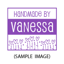 Stamp your name on handmade items with this custom Handmade By stamp with heart flowers in your choice of 2 mounts and 5 ink colors. Orders over $45 ship free!
