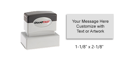 XL-125 ChampFast permanent fast dry ink stamp. Up to 5 lines of custom text or art.  Stamp blue, red or black ink on glossy paper, plastic, metal and more.