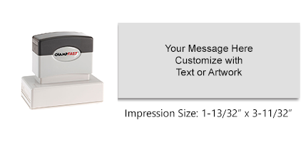 Customize this 1-13/32" x 3-11/32" pre-inked stamp with up to 7 lines of text or custom artwork. Choose from 3 stunning inks. All orders over $60 ship free!
