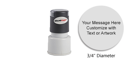 ChampFast XL-325 round permanent ink stamp. Add up to 3 lines custom or text or logo. Stamp multi-surface red, black or blue fast dry ink. Fast shipping.
