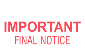 Choose one of 4 sizes when you order this IMPORTANT FINAL NOTICE self-inking stock stamp and pick from 11 ink color options. Orders over $100 ship free!
