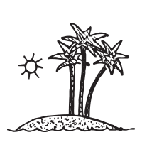 Palm tree on an island self-inking rubber stamp available in your choice of 4 sizes and 11 ink colors. Refillable with Ideal ink. Orders over $100 ship free.