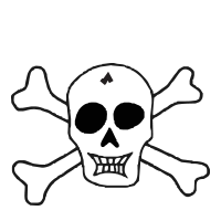 Skull with large crossbones self-inking rubber stamp available in your choice of 4 sizes & 11 ink colors. Refillable w/ Ideal ink. Orders over $100 ship free.