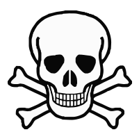 Skull with small crossbones self-inking rubber stamp available in your choice of 4 sizes & 11 ink colors. Refillable w/ Ideal ink. Orders over $100 ship free.