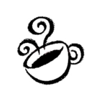Tilted coffee cup with steam self-inking rubber stamp available in your choice of 4 sizes and 11 ink colors. Re-ink with Ideal ink. Orders over $100 ship free.
