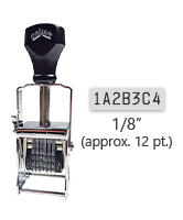 This 7 band custom Comet self-inking alphanumeric stamp has a character size of 1/8" and comes in 11 stunning ink color options. Orders over $45 ship free!