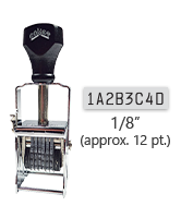 This 8 band custom Comet self-inking alphanumeric stamp has a character size of 1/8" and comes in 11 stunning ink color options. Orders over $45 ship free!