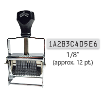 This 11 band custom Comet self-inking alphanumeric stamp has a character size of 1/8" and comes in 11 stunning ink color options. Orders over $45 ship free!