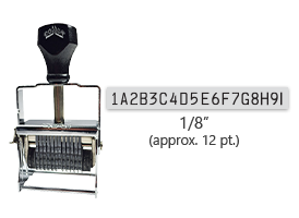 This 18 band custom Comet self-inking alphanumeric stamp has a character size of 1/8" and comes in 11 stunning ink color options. Orders over $45 ship free!
