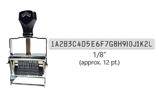 This 24 band custom Comet self-inking alphanumeric stamp has a character size of 1/8" and comes in 11 stunning ink color options. Orders over $45 ship free!