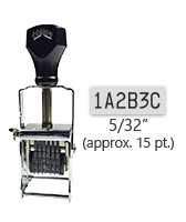 This 6 band custom Comet self-inking alphanumeric stamp has a character size of 5/32" and comes in 11 stunning ink color options. Orders over $45 ship free!