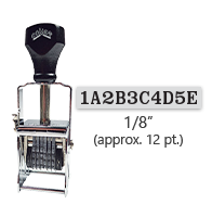 This 10 band custom Comet self-inking alphanumeric stamp has a character size of 1/8" and comes in 11 stunning ink color options. Orders over $45 ship free!