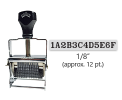 This 12 band custom Comet self-inking alphanumeric stamp has a character size of 1/8" and comes in 11 stunning ink color options. Orders over $45 ship free!