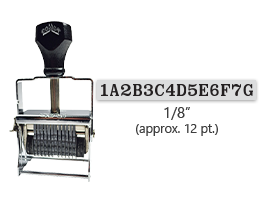 This 14 band custom Comet self-inking alphanumeric stamp has a character size of 1/8" and comes in 11 stunning ink color options. Orders over $45 ship free!