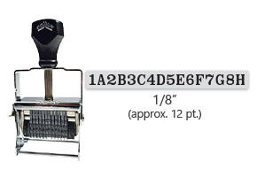 This 16 band custom Comet self-inking alphanumeric stamp has a character size of 1/8" and comes in 11 stunning ink color options. Orders over $45 ship free!
