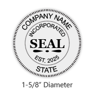 Customize this Incorporated Round Stamp with your company name, date established, and state of business and choose from 4 mounts. Orders over $45 ship free!