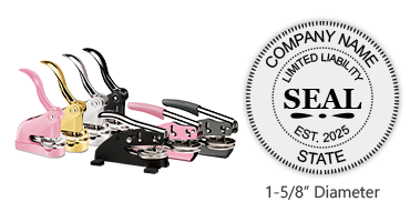 Customize this Limited Liability Embosser with your company name, date established, and state of business and choose from 7 mounts. Orders over $45 ship free!