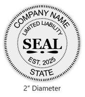 Customize this 2" Limited Liability Round Stamp with your company name, date established, state and choose from 6 mounts. Orders over $75 ship free!