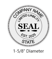Customize this Limited Liability Round Stamp w/ your company name, date established, state of business & choose from 6 mounts. Orders over $60 ship free!