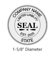 Customize this Limited Liability Round Stamp w/ your company name, date established, state of business & choose from 6 mounts. Orders over $75 ship free!