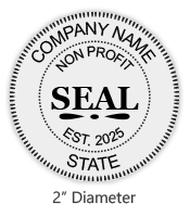 Customize this 2" Non Profit Round Stamp with your company name, date established, and state of business and choose from 4 mounts. Orders over $45 ship free!