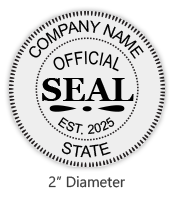 Customize this Official 2" Round Stamp with your company name, date established, and state of business and choose from 6 mounts. Orders over $60 ship free!
