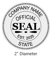 Customize this Official 2" Round Stamp with your company name, date established, and state of business and choose from 6 mounts. Orders over $75 ship free!