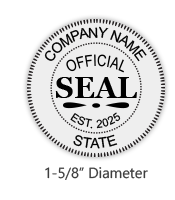 Customize this Official Round Stamp with your company name, date established, and state of business and choose from 4 mounts. Orders over $45 ship free!