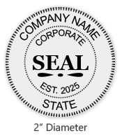 Customize this 2" Corporate Round Stamp with your company name, date established, and state of business and choose from 4 mounts. Orders over $45 ship free!