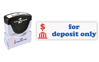 This pre-inked For Deposit Only stamp comes in a two-color, red/blue, option & has a shutter action dust cover to deliver a crisp impression each time.