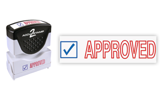 This pre-inked APPROVED message stamp comes in a two-color, red/blue, option and has a shutter action dust cover to deliver a crisp impression each time.