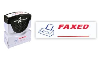 This pre-inked FAXED message stamp comes in a two-color, red/blue, option and has a shutter action dust cover to deliver a crisp impression each time.