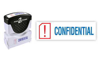 This pre-inked CONFIDENTIAL message stamp comes in a two-color, red/blue, option and has a shutter action dust cover to deliver a crisp impression each time.
