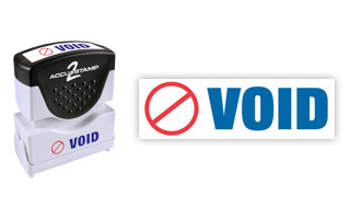 This pre-inked VOID message stamp comes in a two-color, red/blue, option and has a shutter action dust cover to deliver a crisp impression each time.
