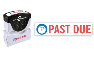 This pre-inked PAST DUE message stamp comes in a two-color, red/blue, option and has a shutter action dust cover to deliver a crisp impression each time.
