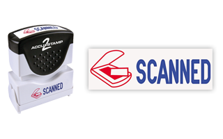 This pre-inked SCANNED message stamp comes in a two-color, red/blue, option and has a shutter action dust cover to deliver a crisp impression each time.
